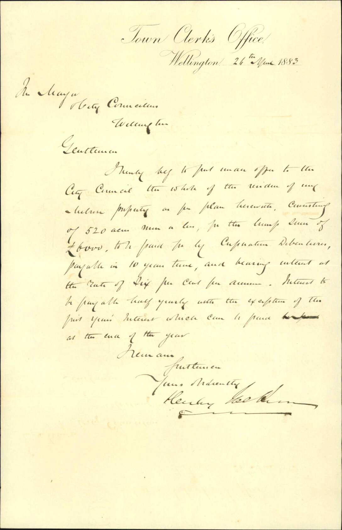 Offering Melrose property as a site for Cemetery - H Jackson