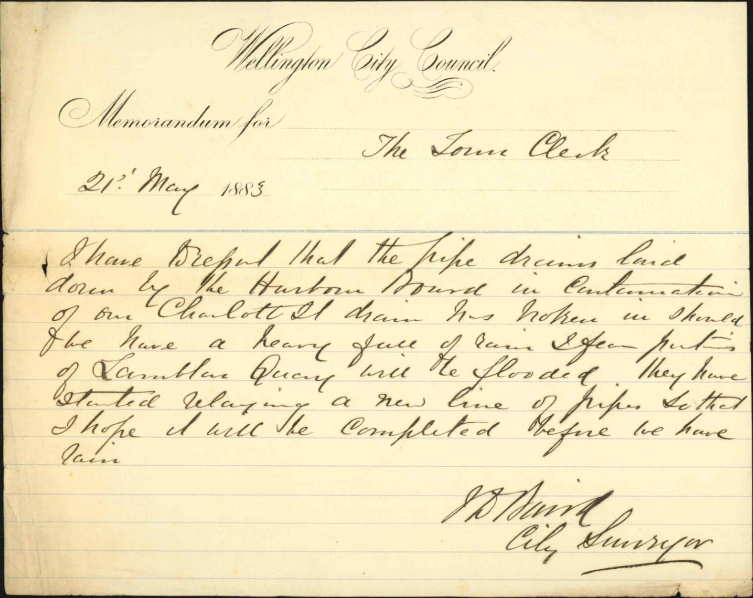 Report as to drain across the Thorndon Reclamation and the Harbour Board - City Surveyor