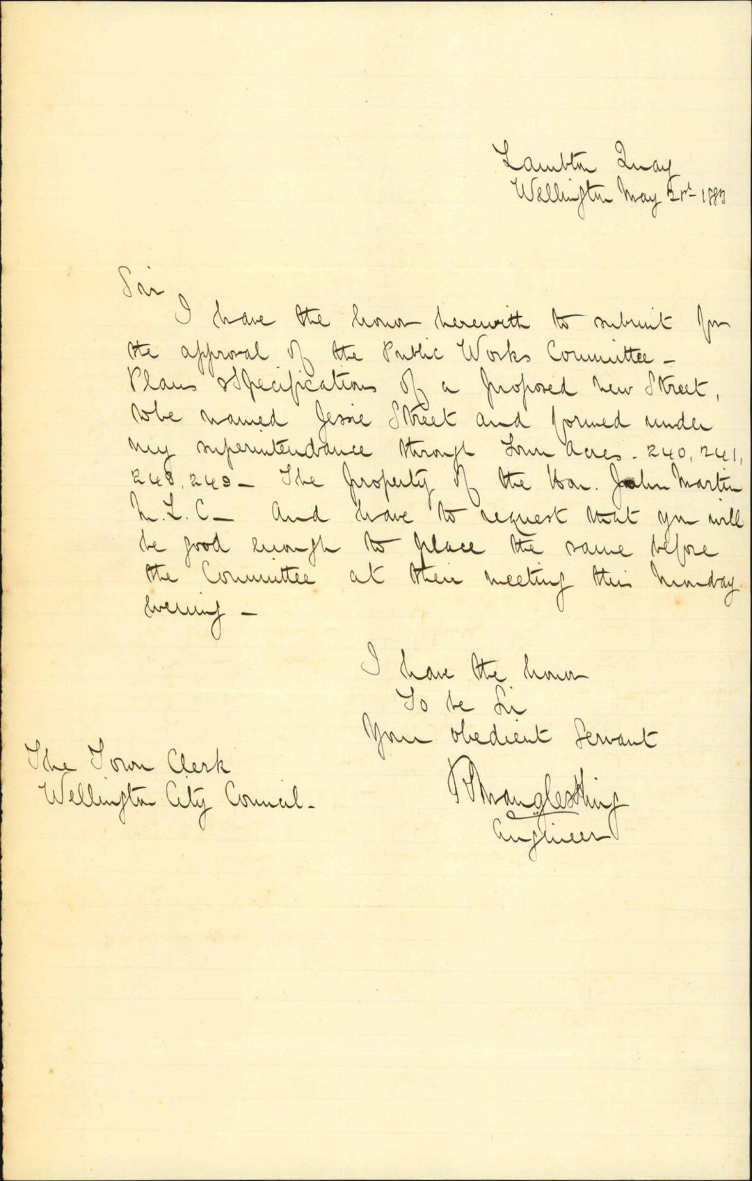 Application for leave to construct Jessie Street - P M King