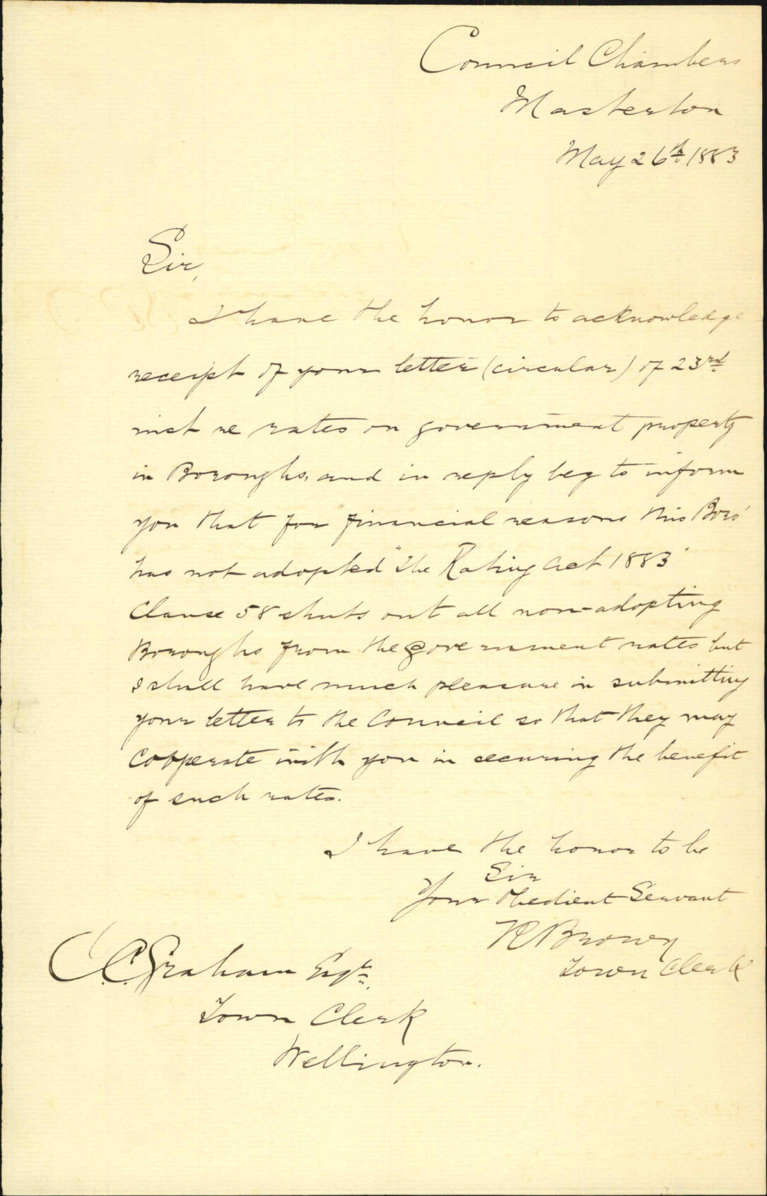Have not adopted Rating Act 1882 - Town Clerk Masterton
