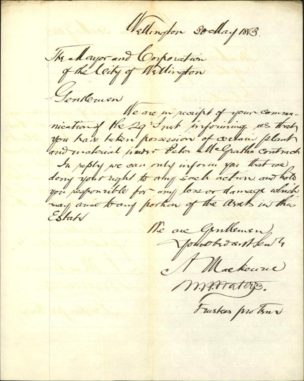 Seizure of sundry plant by the Corporation - trustees of P McGrath