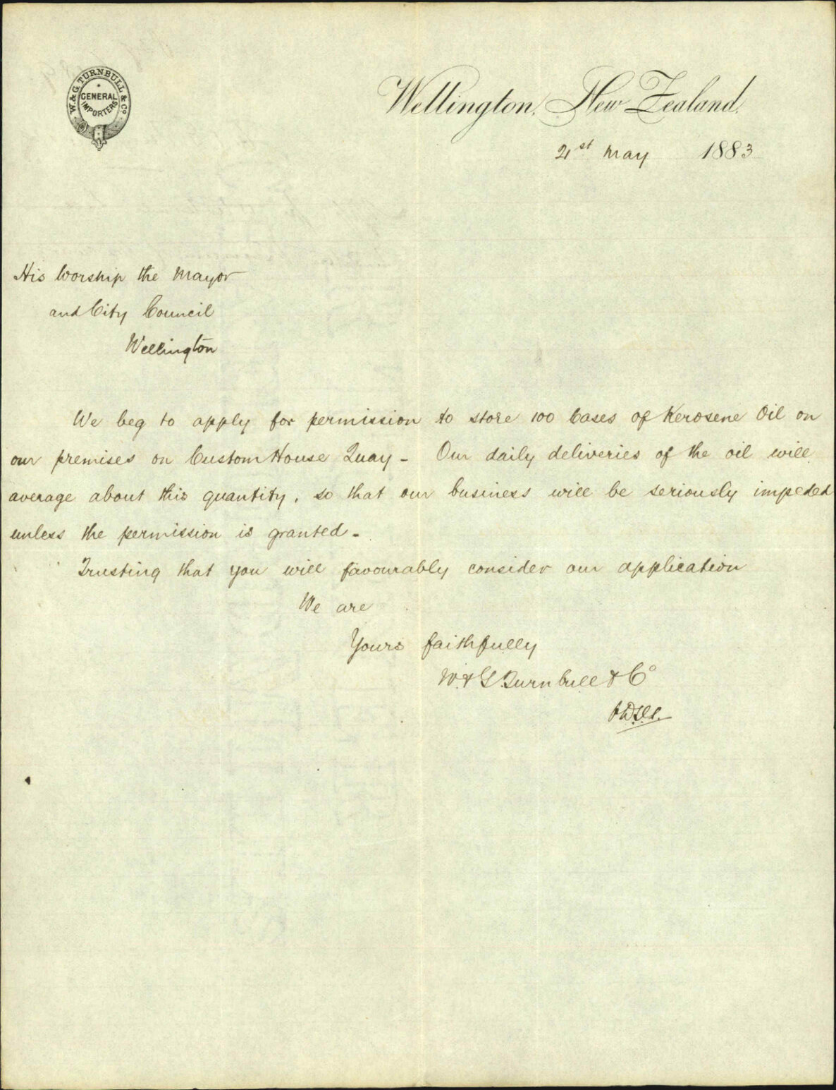 Application for wholesale license to store kerosene - W &amp; G Turnbull &amp; Co