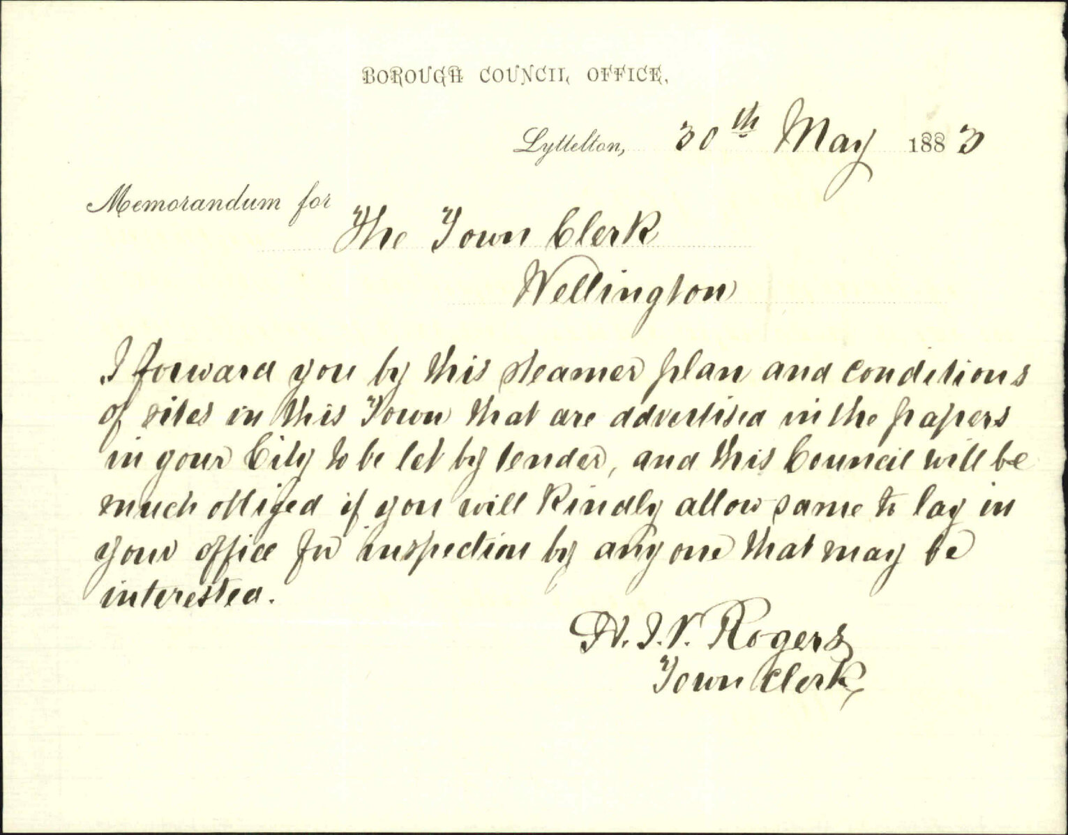 Asking that certain plans may be on view here - Town Clerk Lyttleton