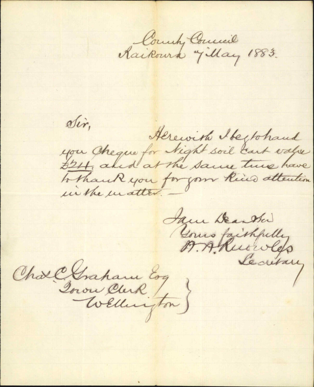 Forwarding charges for night cart forwarded - Kaikoura County Council