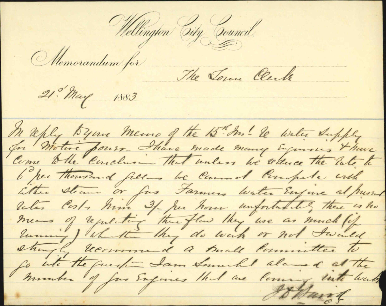 Report as to water supply for motive power - City Surveyor