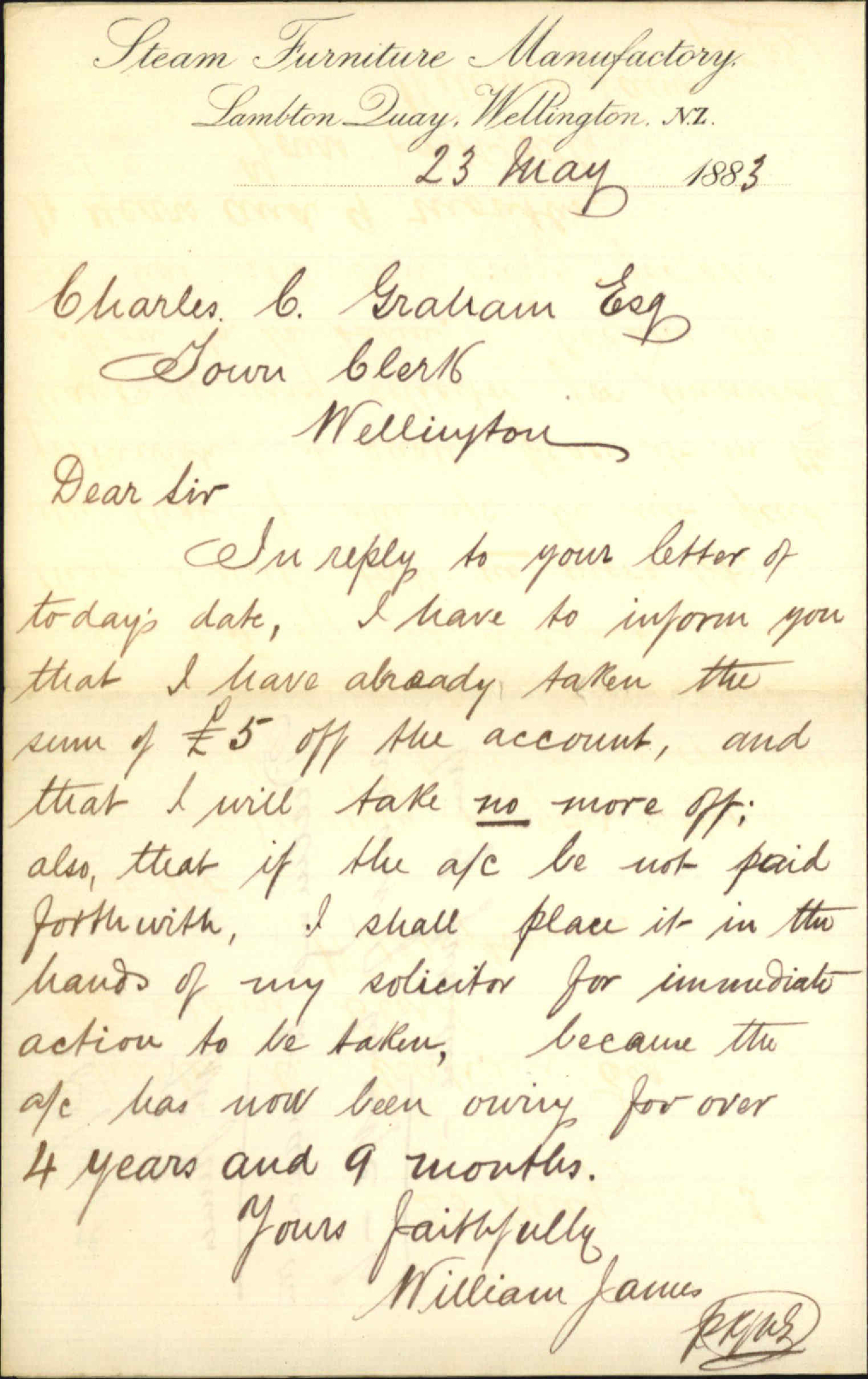Declining to reduce the amount of his account, for use of furniture - William James