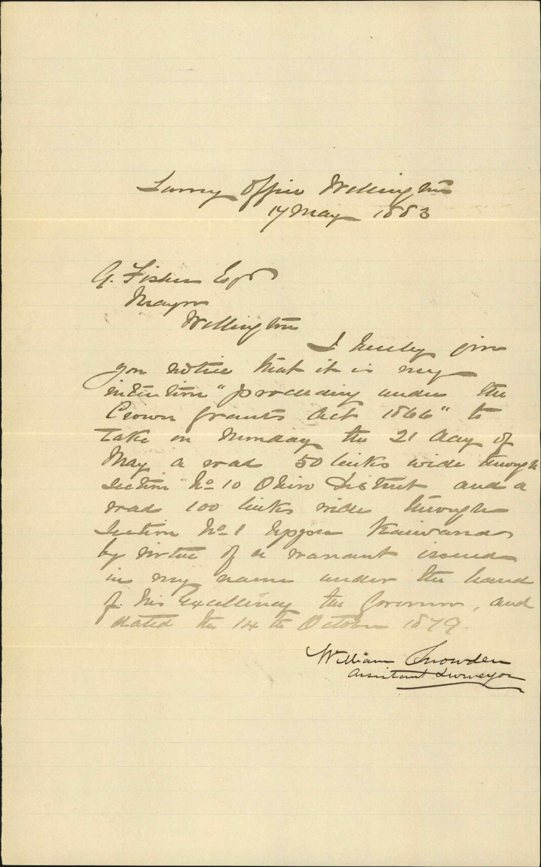Notice of taking road through Kaiwarra [Kaiwharawhara] reserve - Survey Department