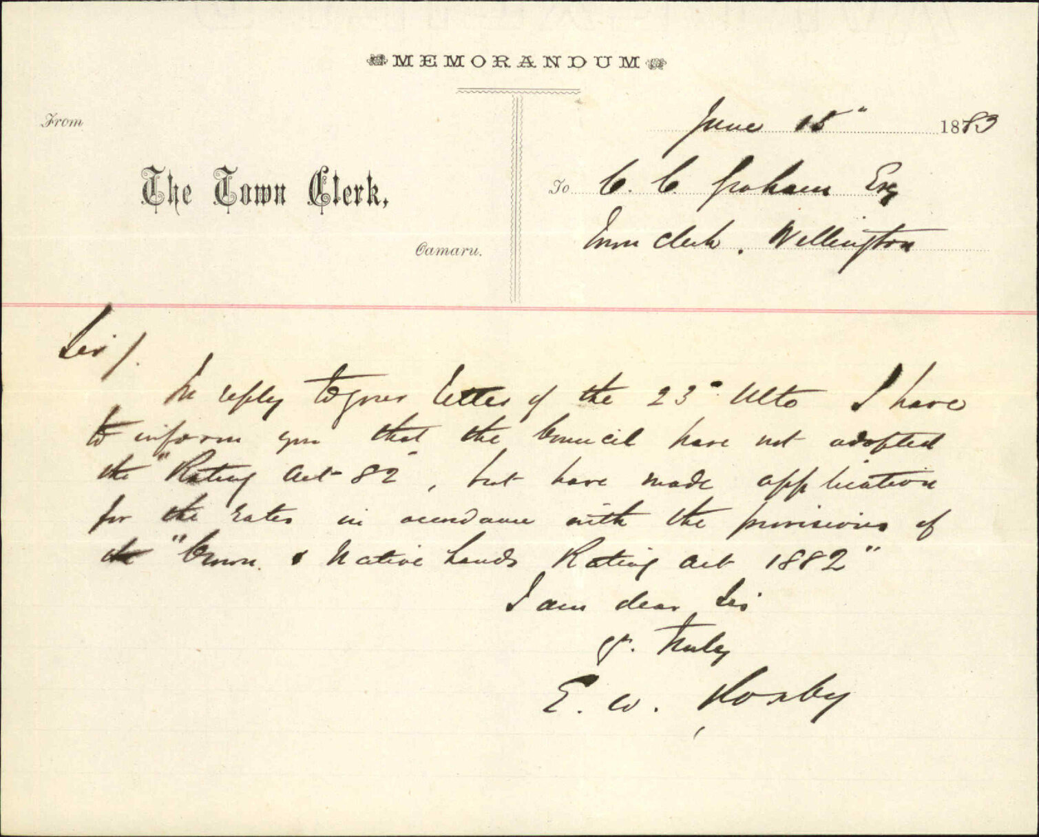Crown Lands Rating Act 1882 - Town Clerk Oamaru