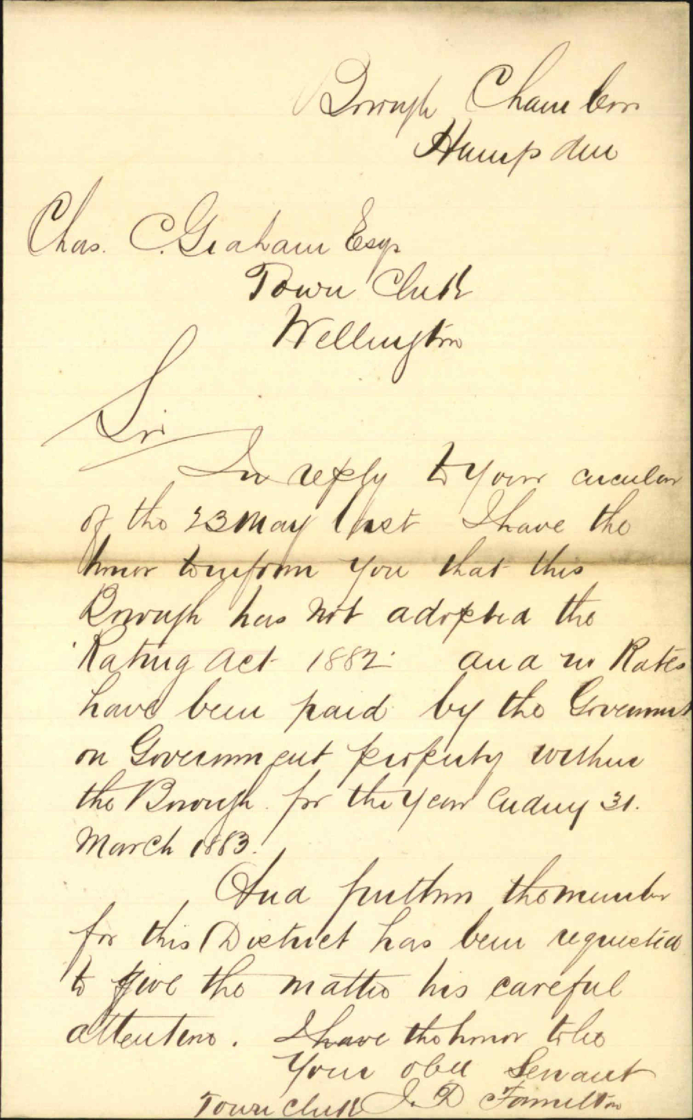 Crown Lands Rating Act 1882 - Town Clerk Hampden