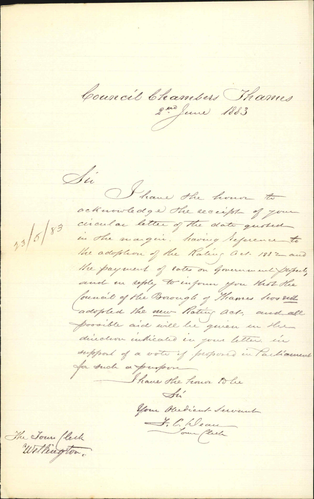 Crown Lands Rating and Rating Act 1882, not adopted - Town Clerk Thames