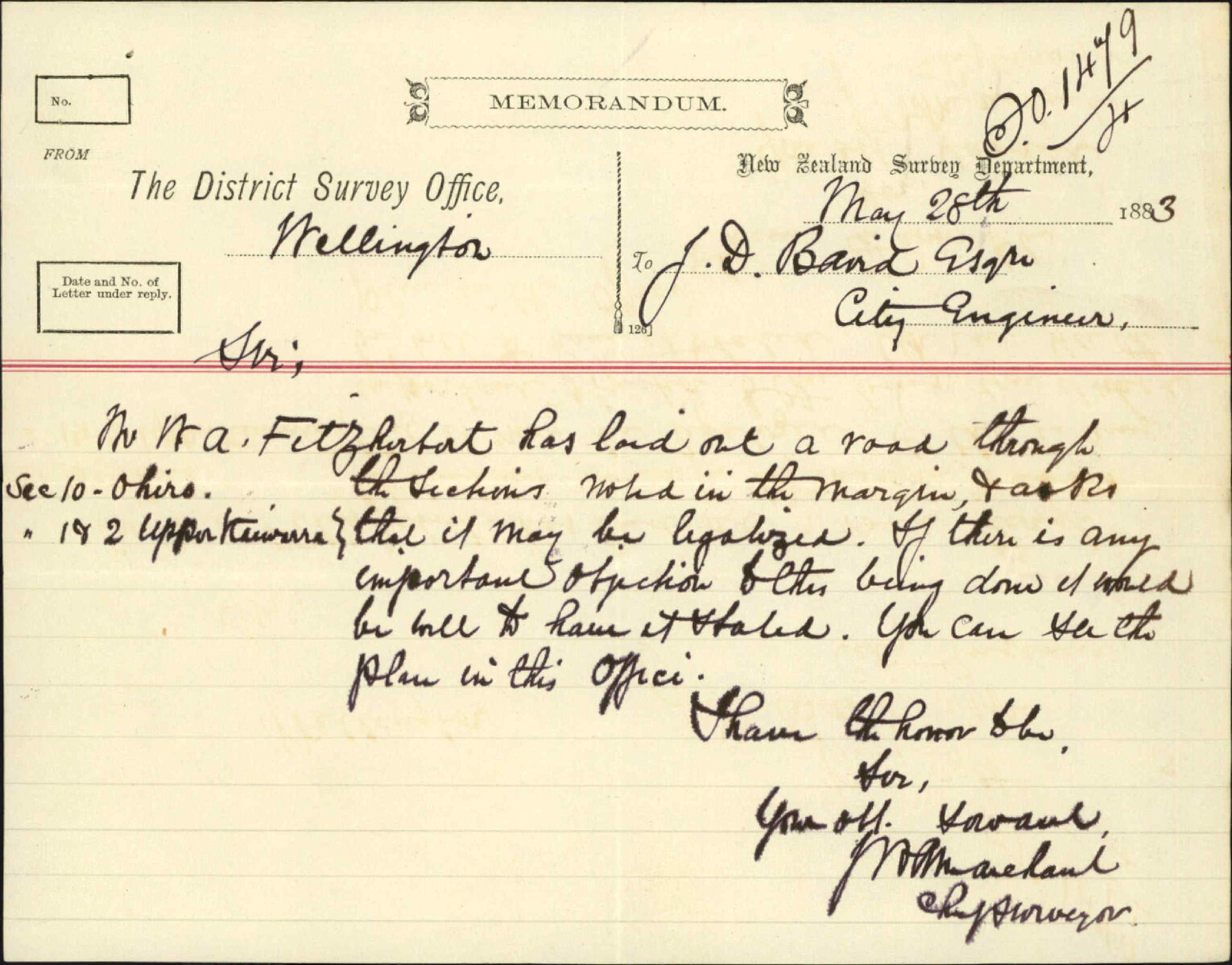 Road marked off through Kaiwarra [Kaiwharawhara] water works - District Surveyor