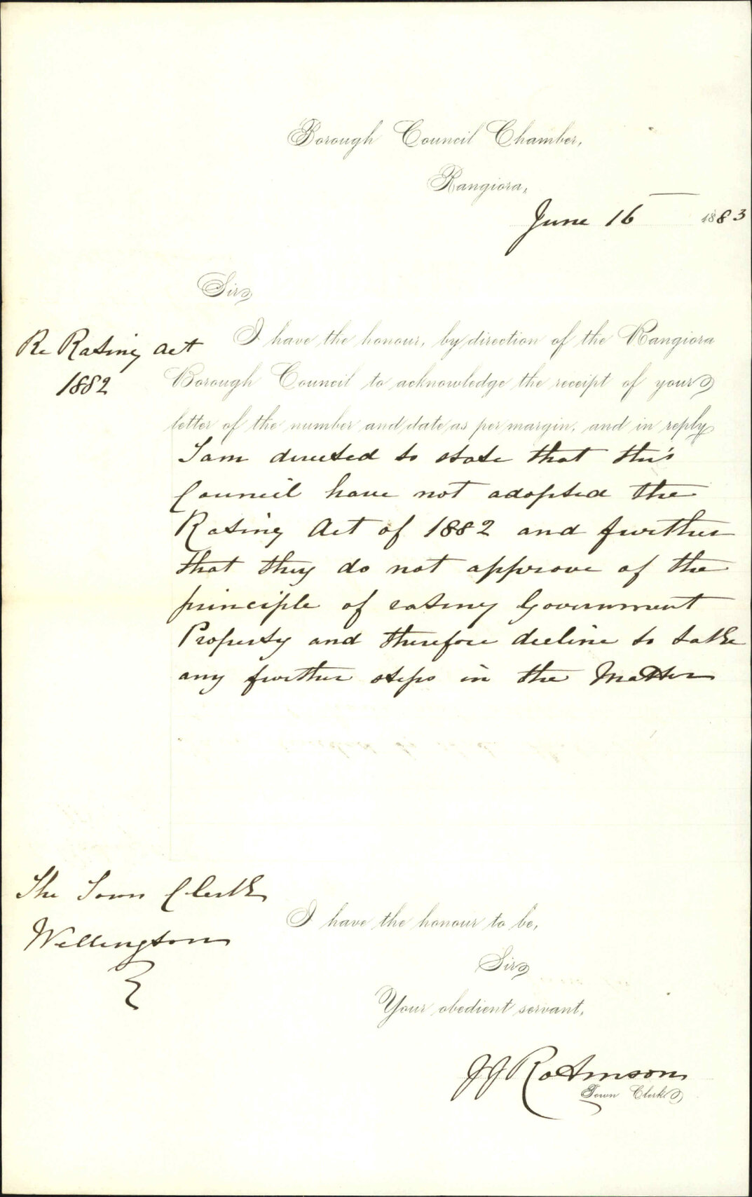 Crown Lands Rating Act 1882 - Town Clerk Rangiora