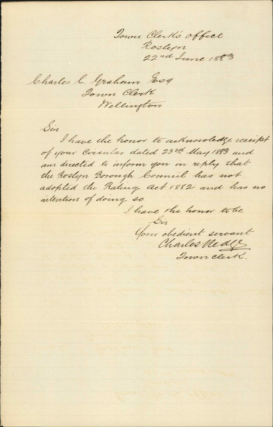 Crown Lands Rating Act 1882 - Town Clerk Roslyn