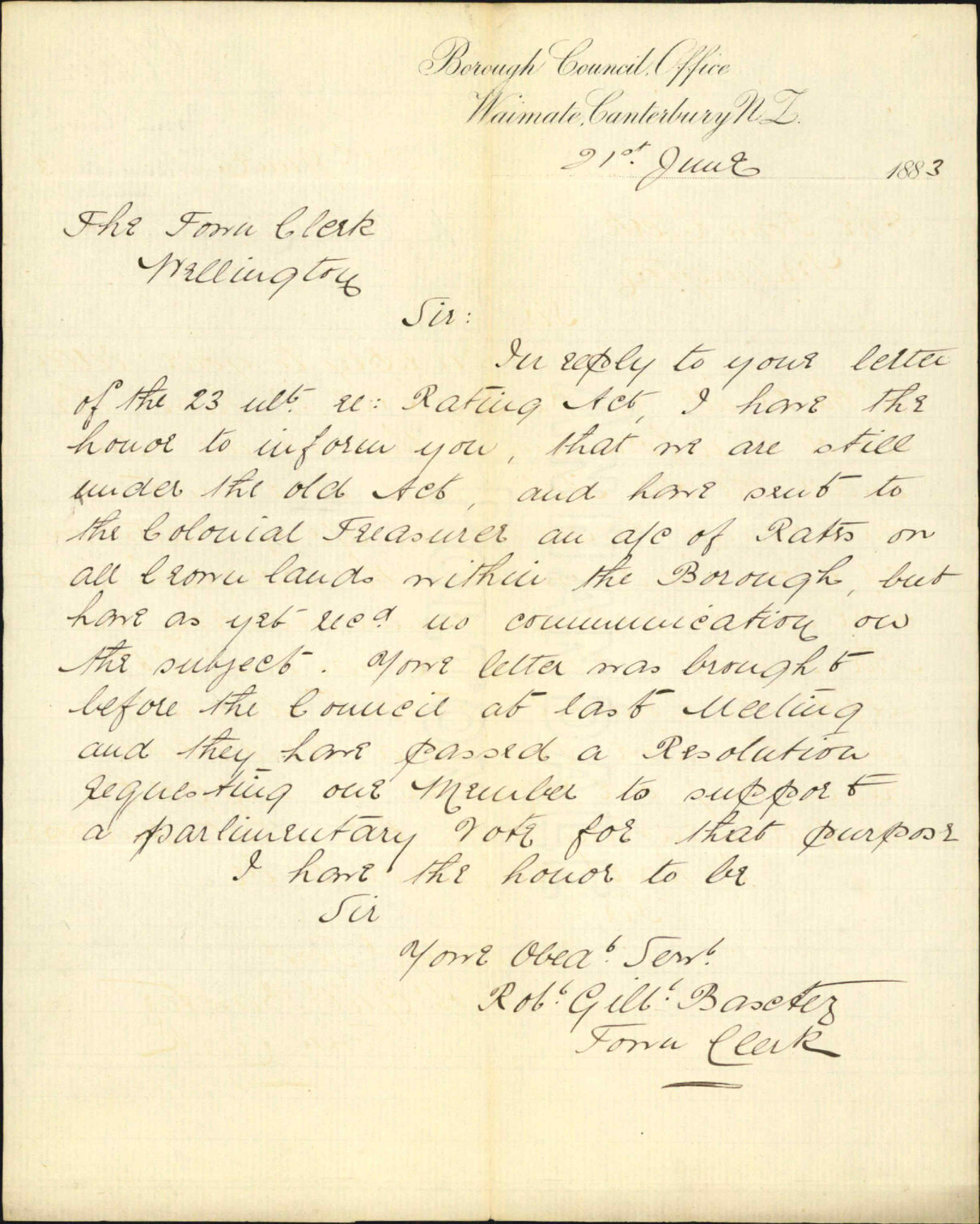 Crown Lands Rating Act 1882 - Town Clerk Waimate