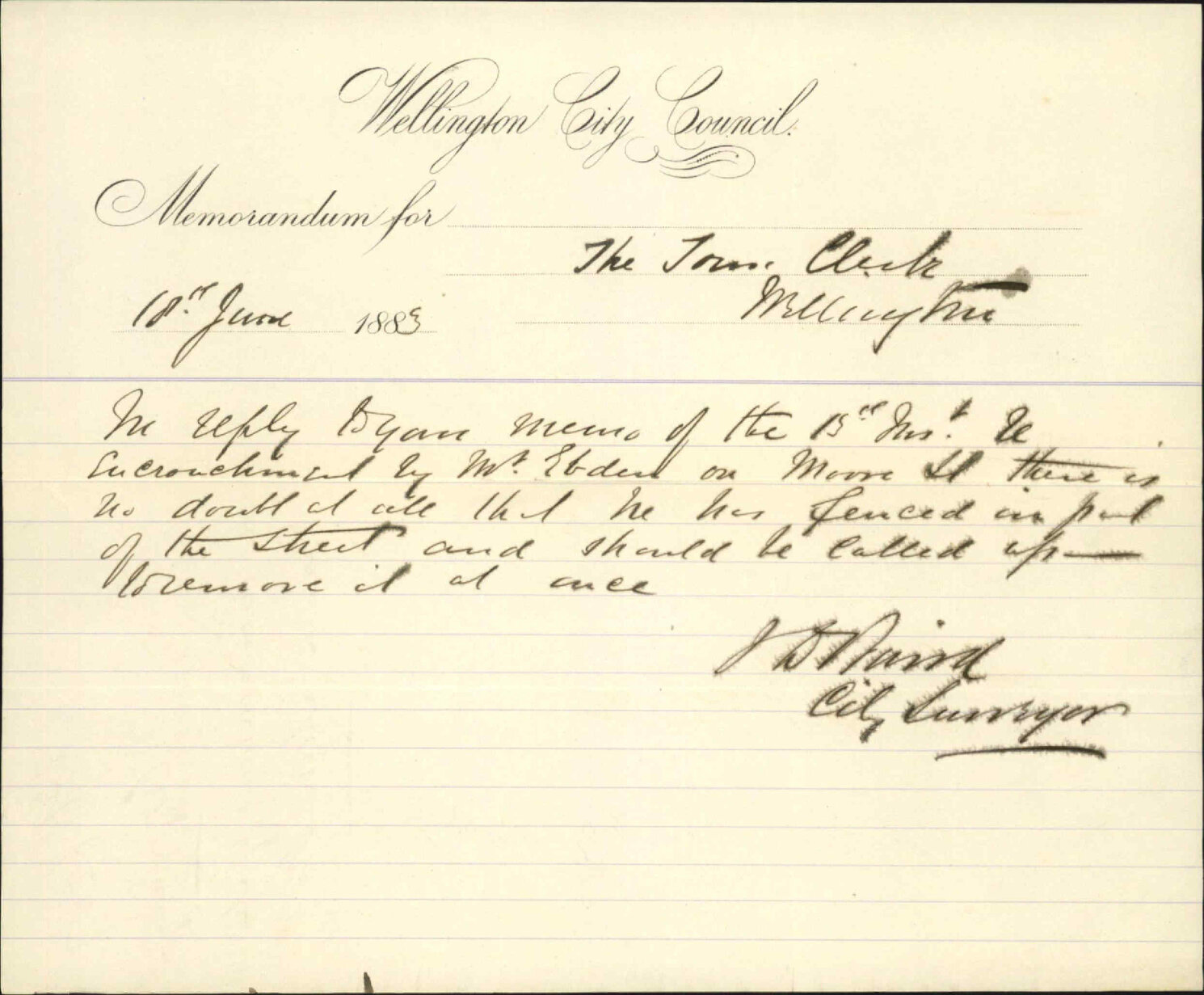 Encroachment by Mr Ebden in Moore Street - City Surveyor
