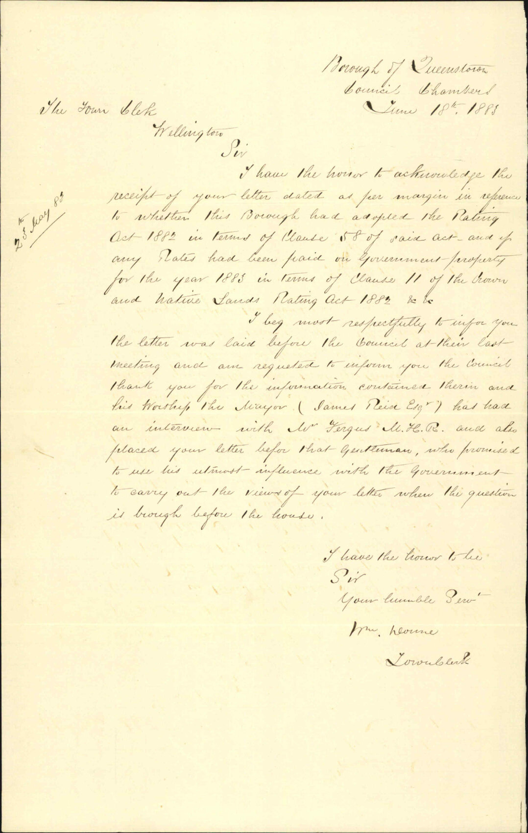 Crown Lands Rating Act 1882 - Town Clerk Queenstown