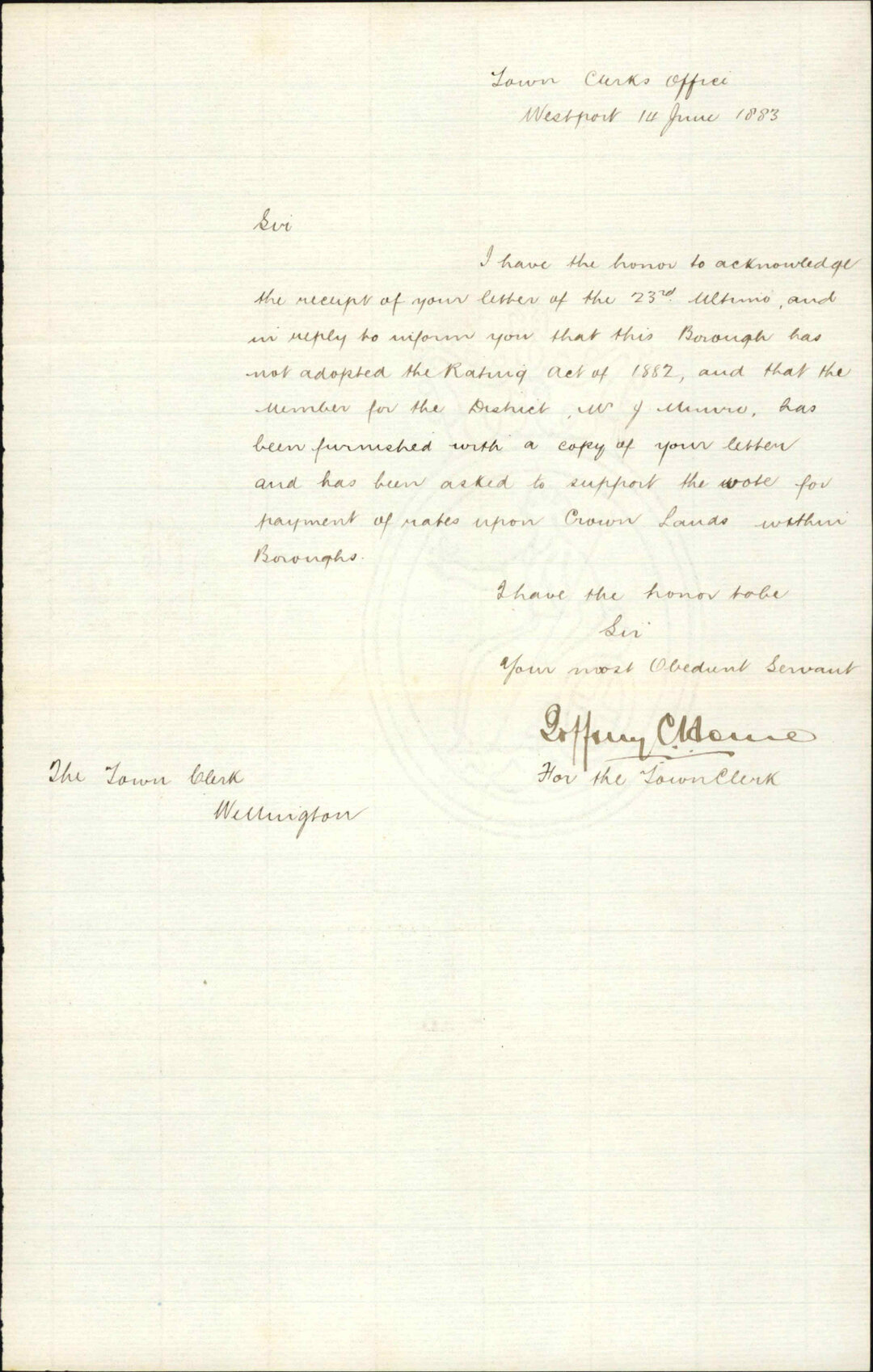 Crown Lands Rating Act 1882 - Town Clerk Westport