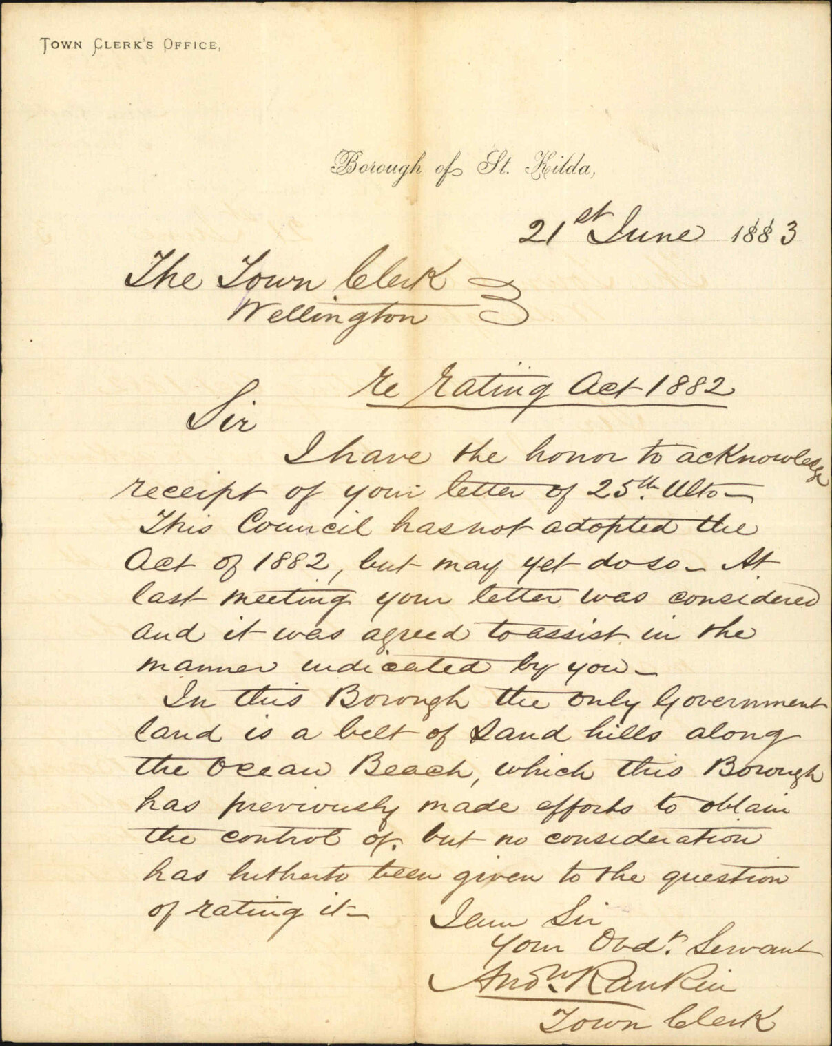 Crown Lands Rating Act 1882 - Town Clerk St Kilda
