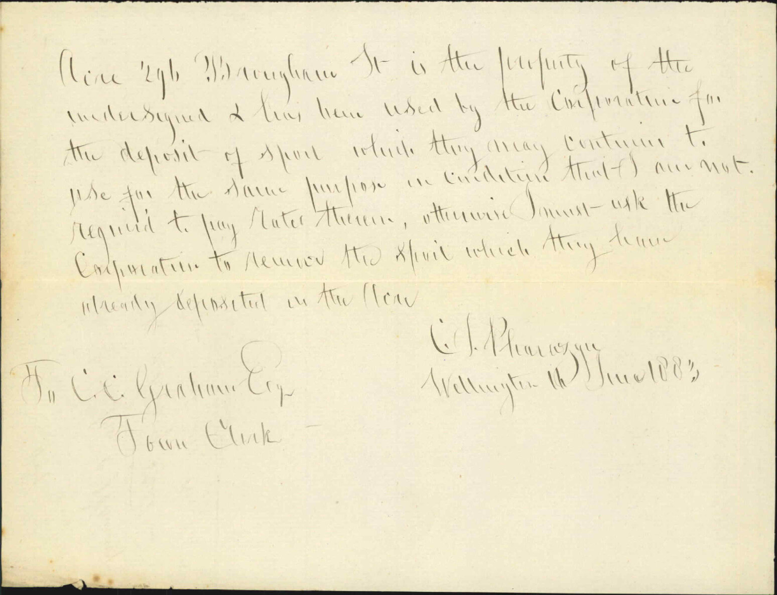 Deposit of spoil in Town Acre 296 Brougham Street - C J Pharazyn