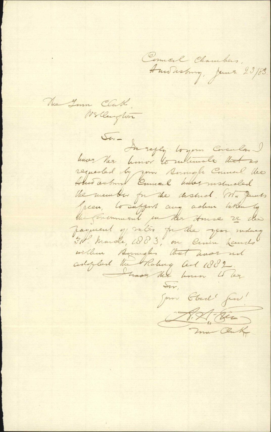 Crown Lands Rating Act 1882 - Town Clerk Hawkesbury [Waikouaiti]