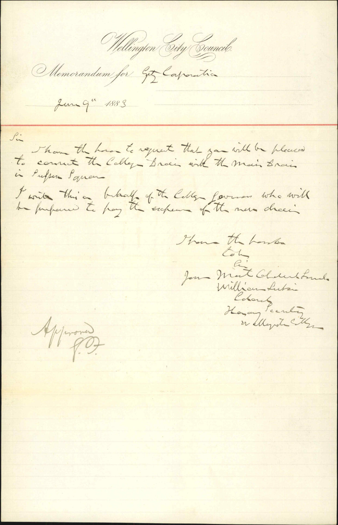 Requesting that a drain be laid down - Wellington College