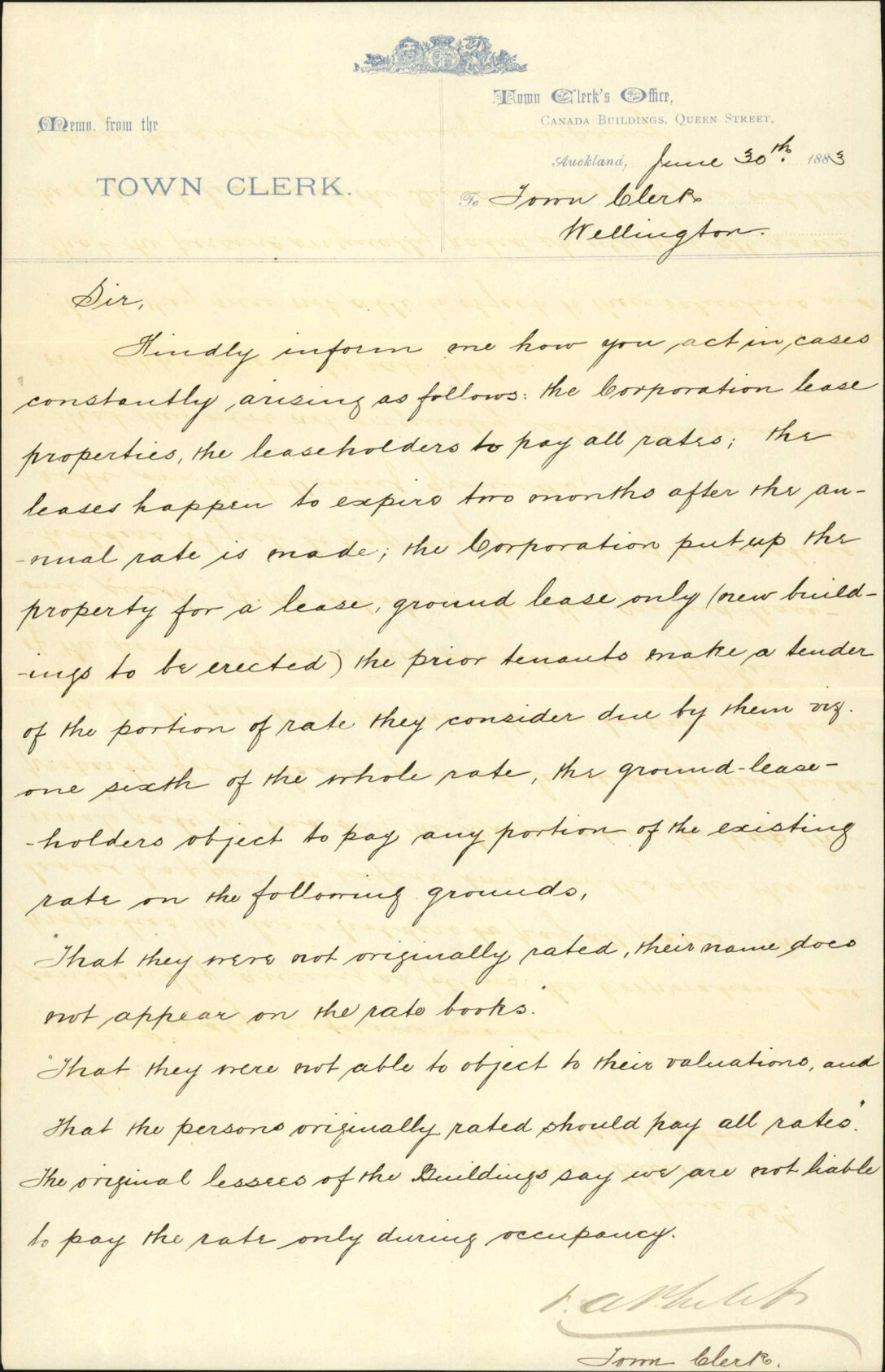 Collection of arrears of rates - Town Clerk Auckland