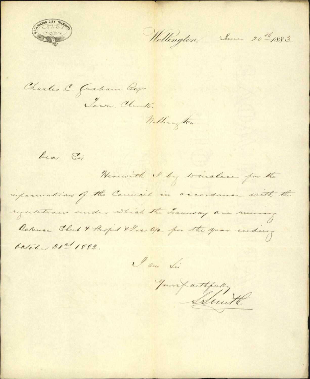 Forwarding balance sheet to 31/10/82 - City Tramways