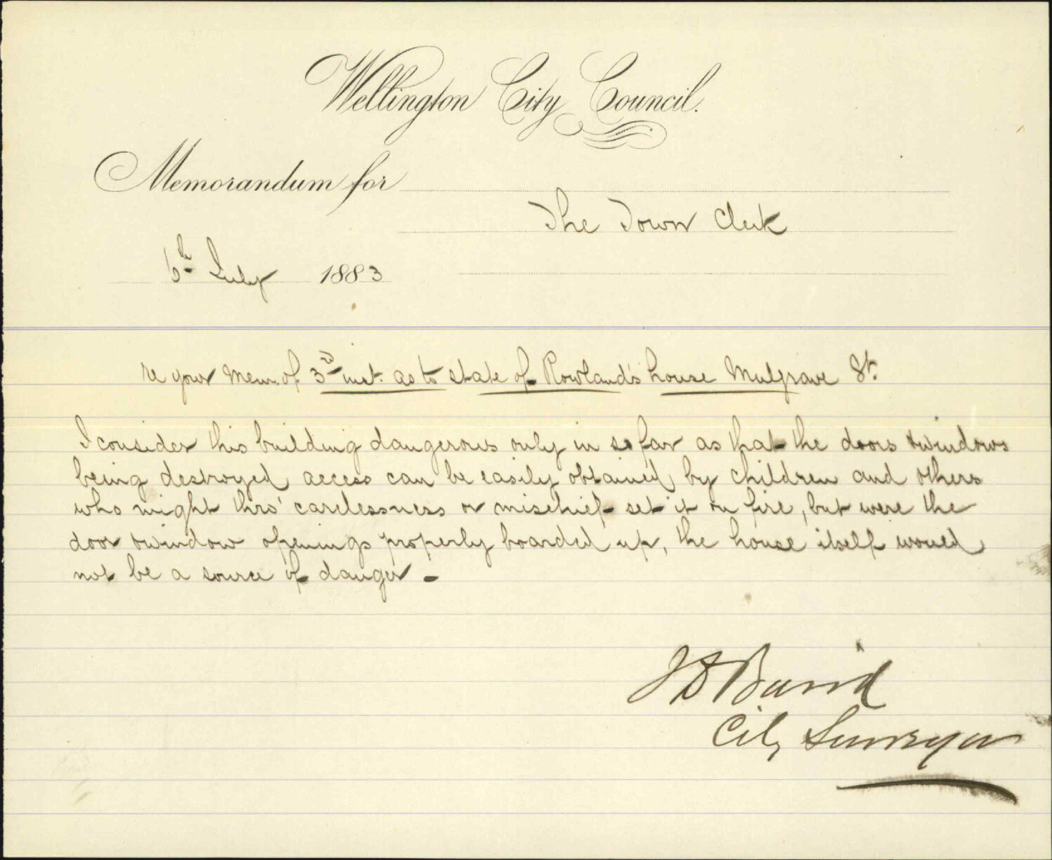 State of Rowlands house, Mulgrave Street - City Surveyor