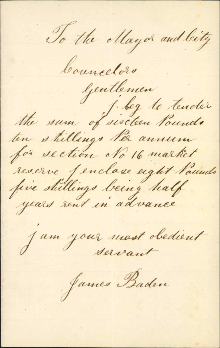 Tender for section XVI [16], Market Hall Reserve - James Baden