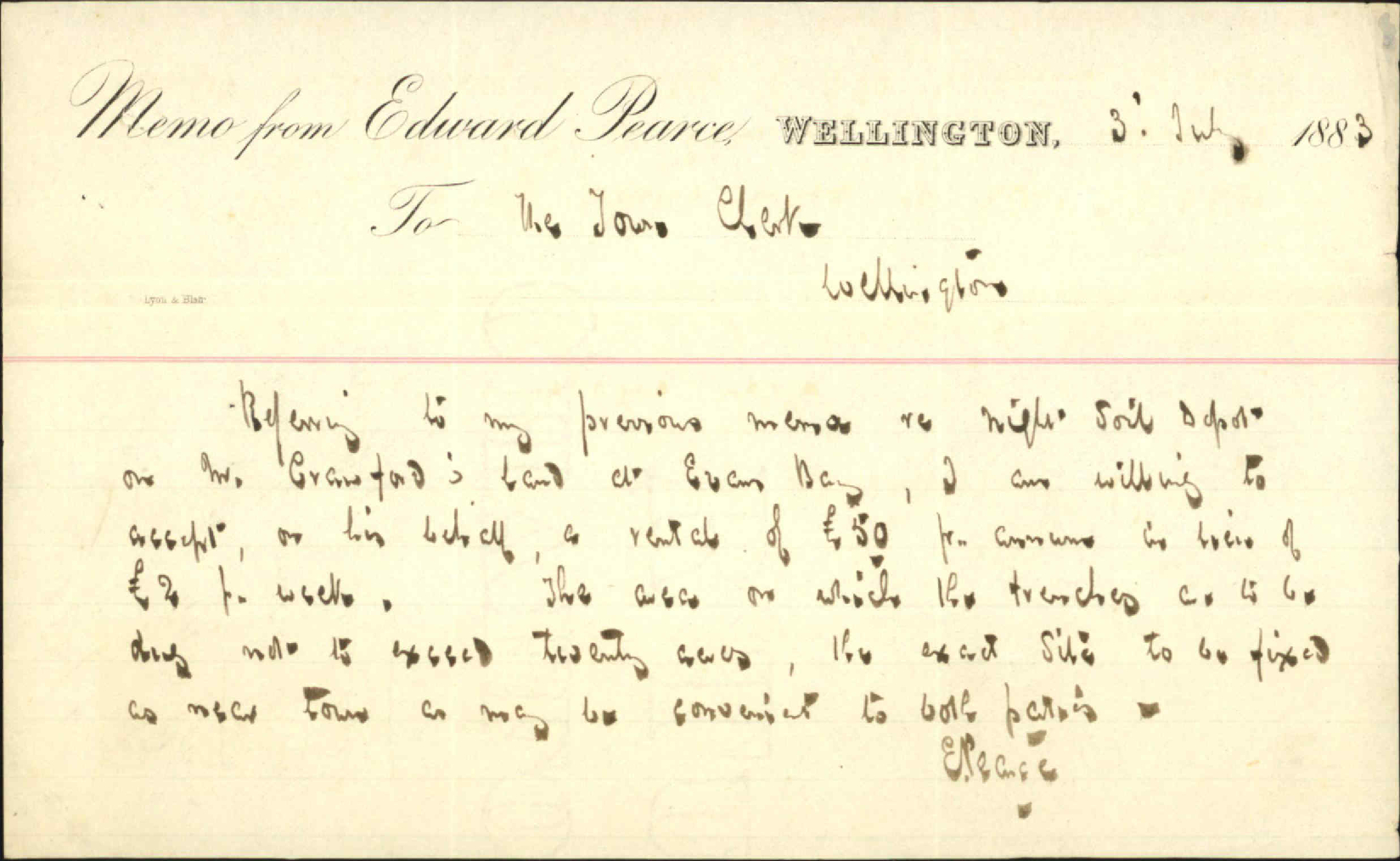Queries for rental of Evans Bay at night soil depot - Edward Pearce
