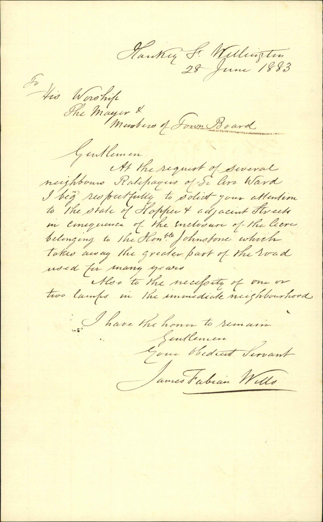 Formation of properties in Hooper Street - James Fabian Wills