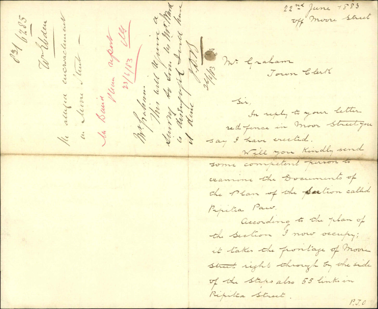 Alleged encroachment in Moore Street - William Ebden