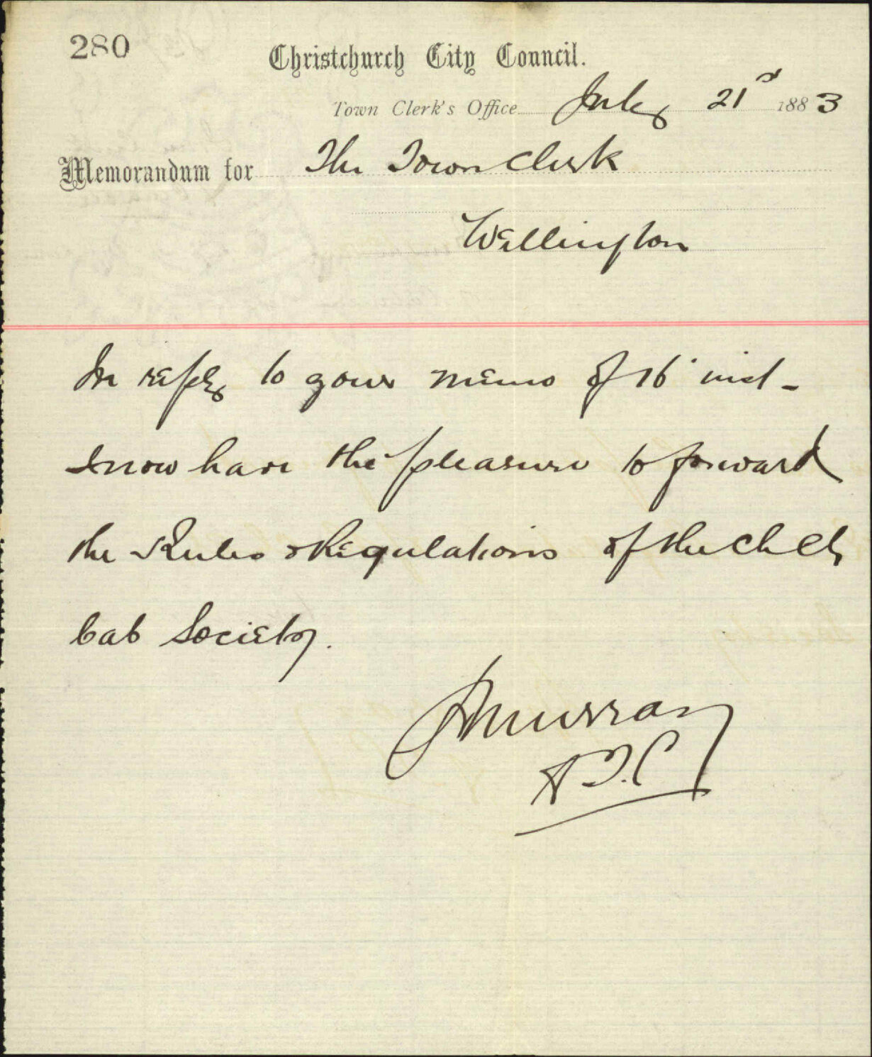 Forwarding copy of bylaws Cabman's Association