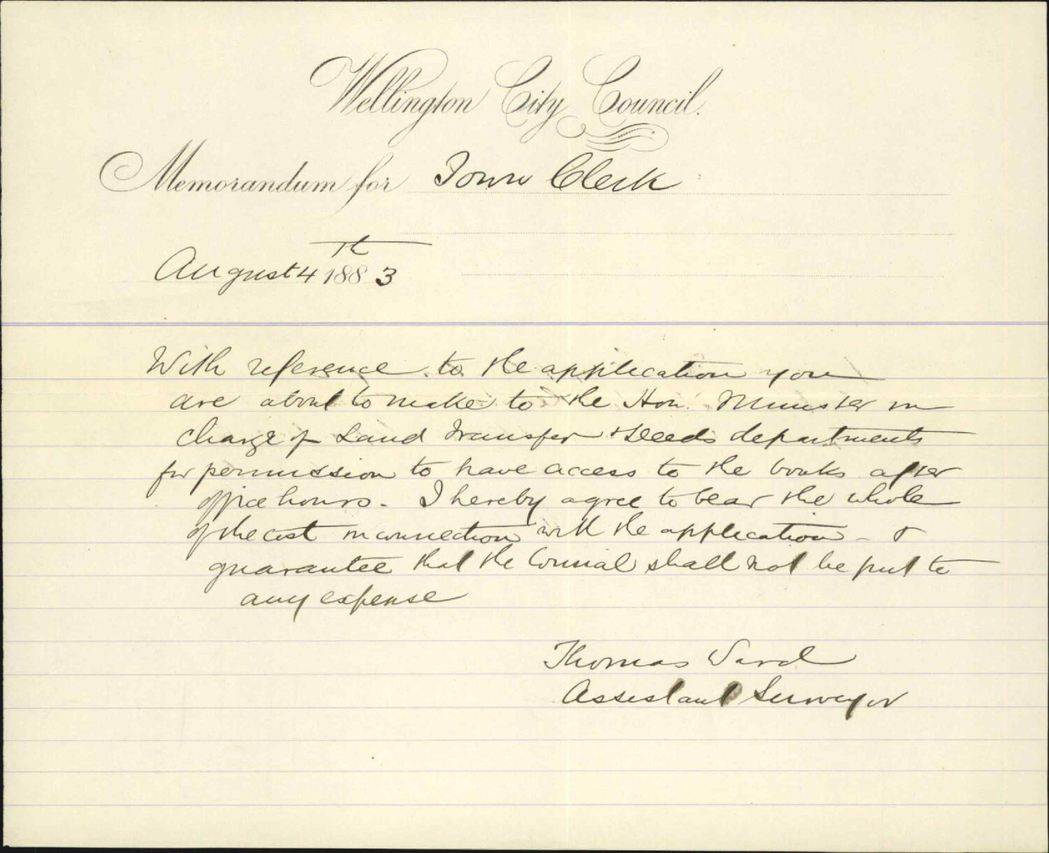 Expense for copies of Town Survey minutes - Thomas Ward