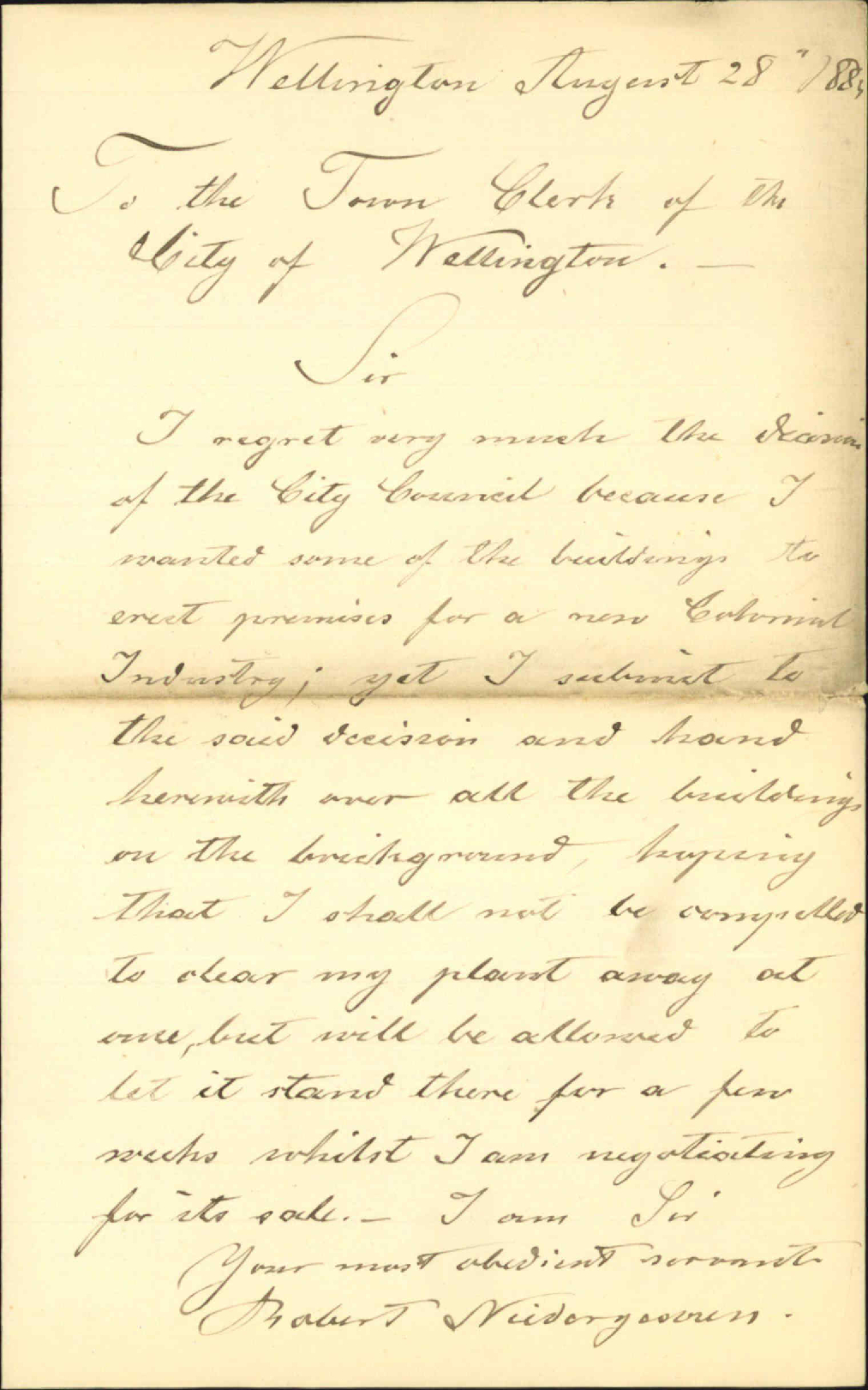 Asking time for removal of his brickmaking machinery - Robert Niedergesaess