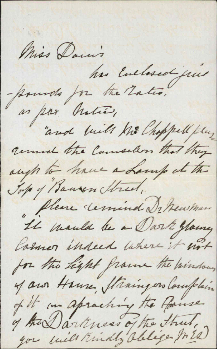 Application for lamp in Bowen Street - Miss Davies