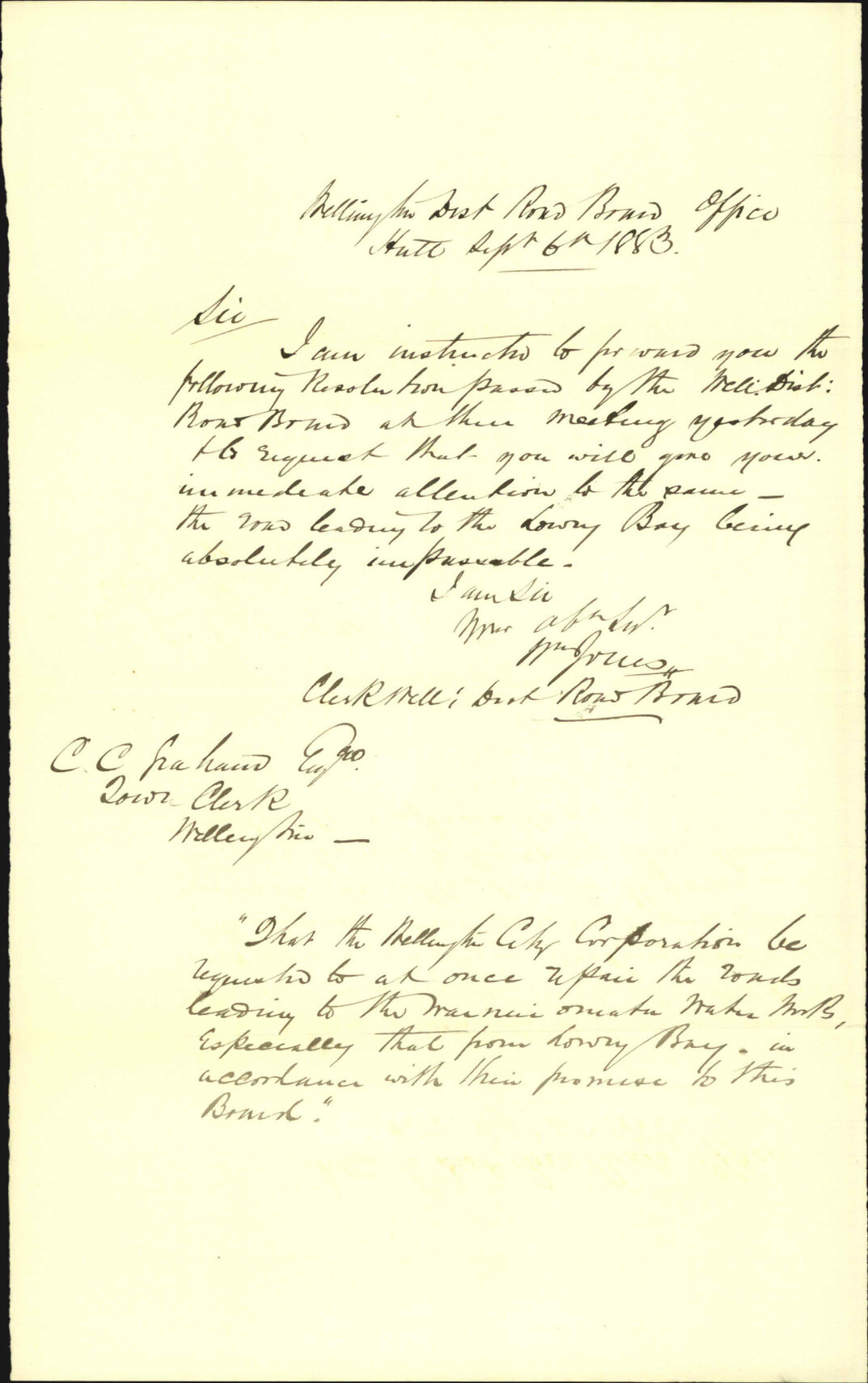 Asking for repairs to Lowry Bay Road to Wainuiomata - Wellington Harbour Board