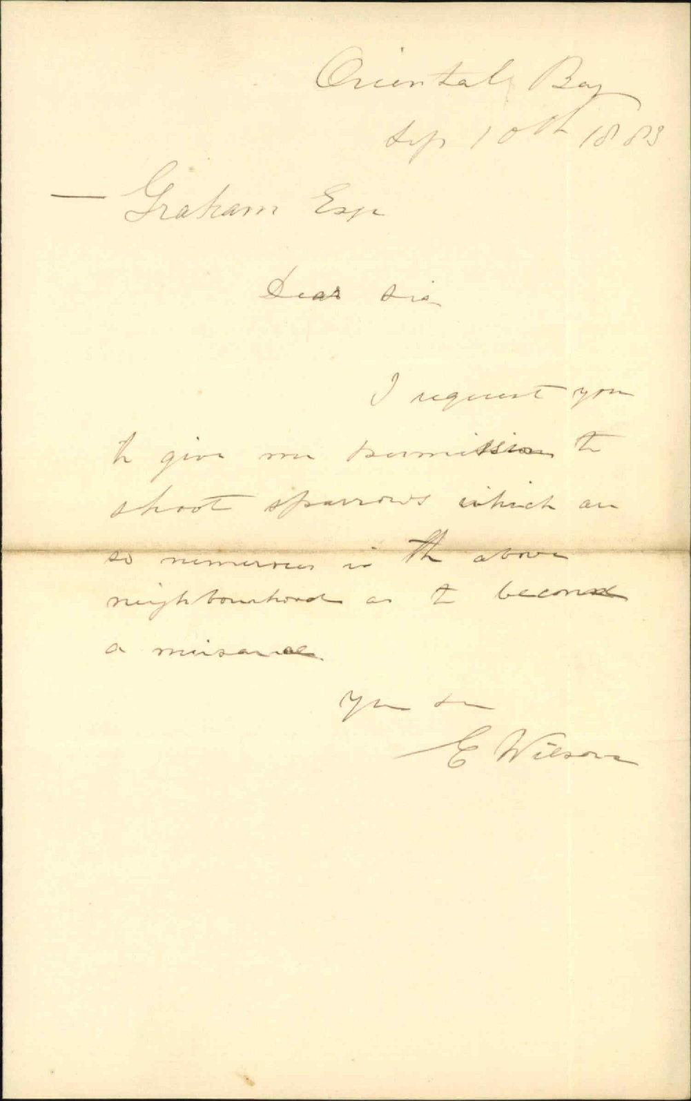 Asking permission to shoot sparrows within the city - E Wilson