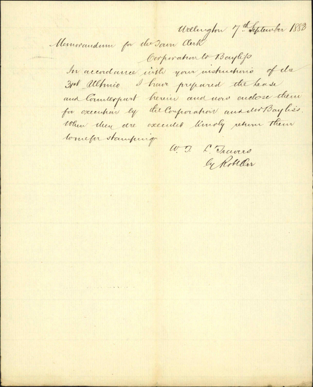 Forwarding lease to Baylis for execution - City Solicitor