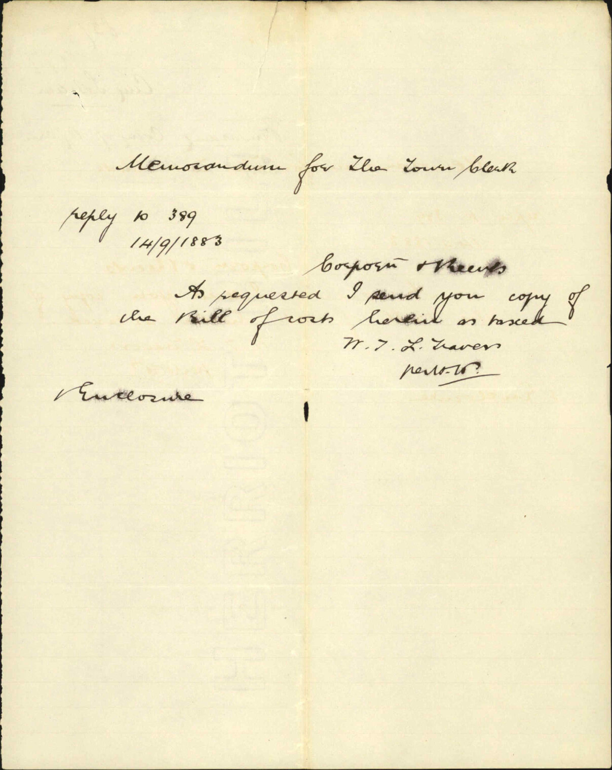 Forwarding copy of bills of costs, Corporation v Reeves - City Solicitor