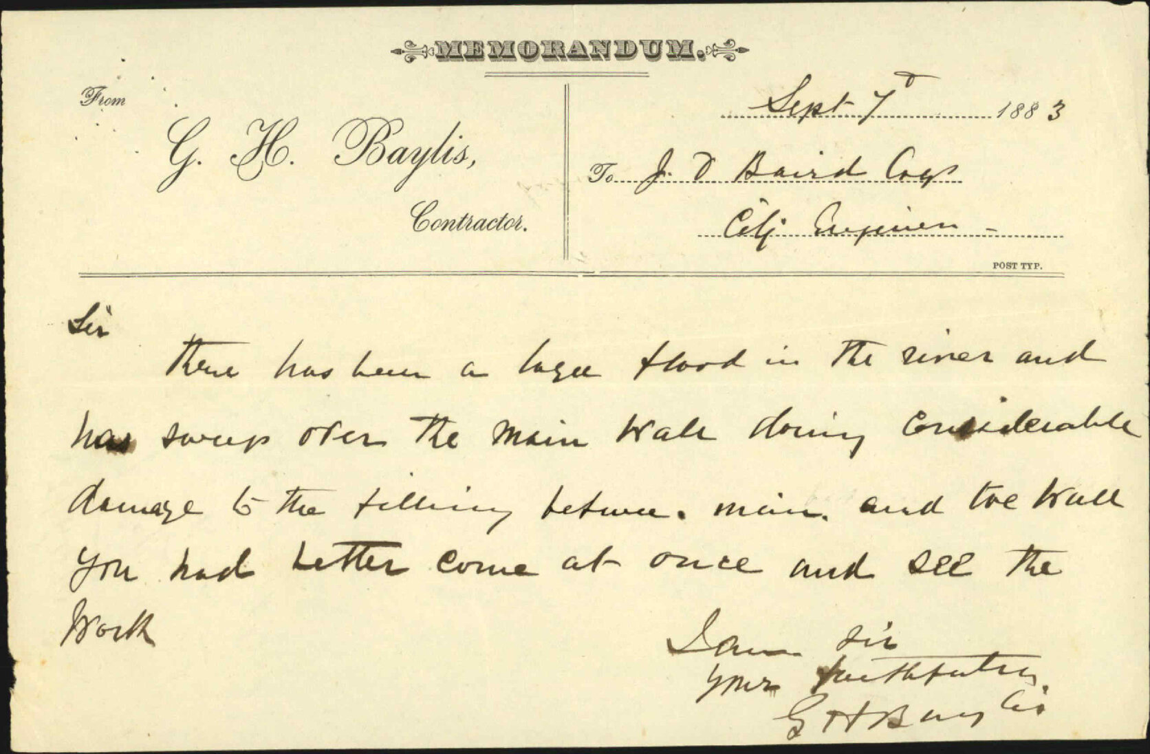Notice of flood, Wainui - G H Baylis