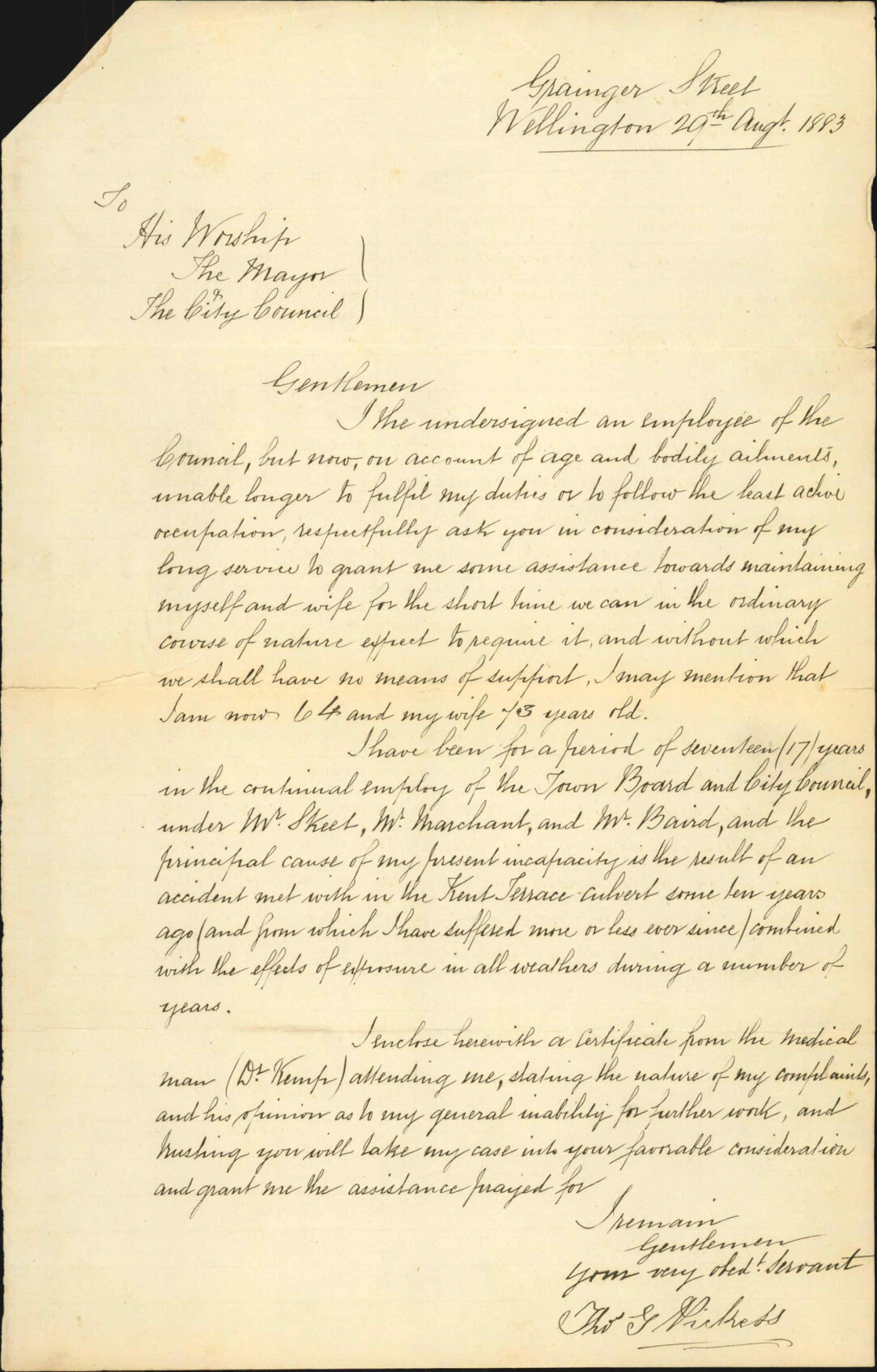 Petition to the council for relief - Thomas Pickess