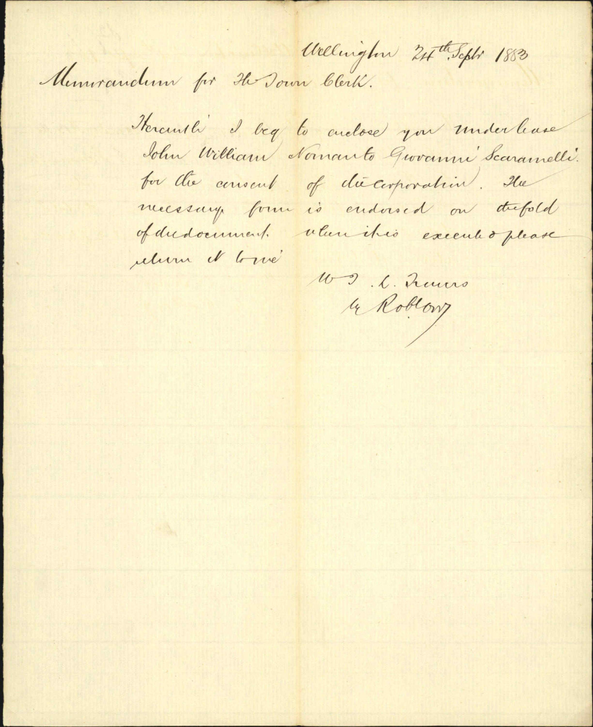 Assignment of leave, Town Belt Reserve, J W Norman to G Scaramelli - City Solicitor