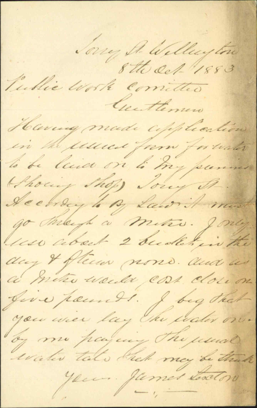 Application for water and necessity for using meter - James Sexton