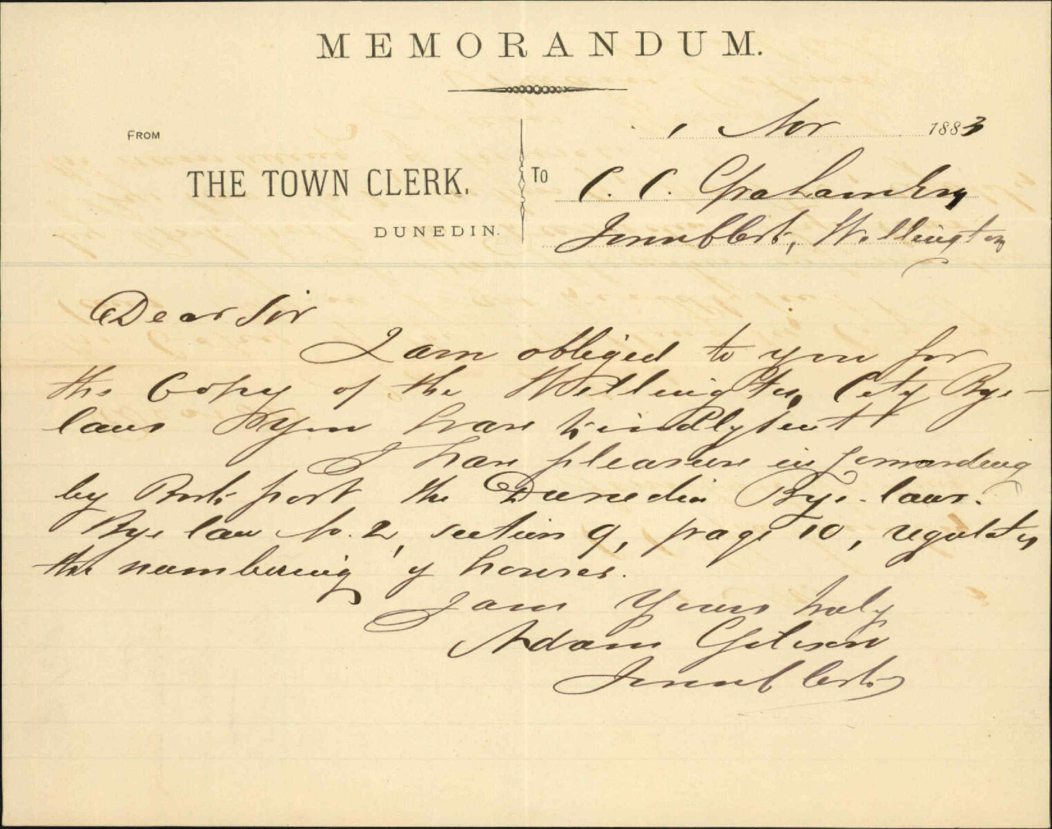 Forwarding copy of Bylaws - Town Clerk Dunedin