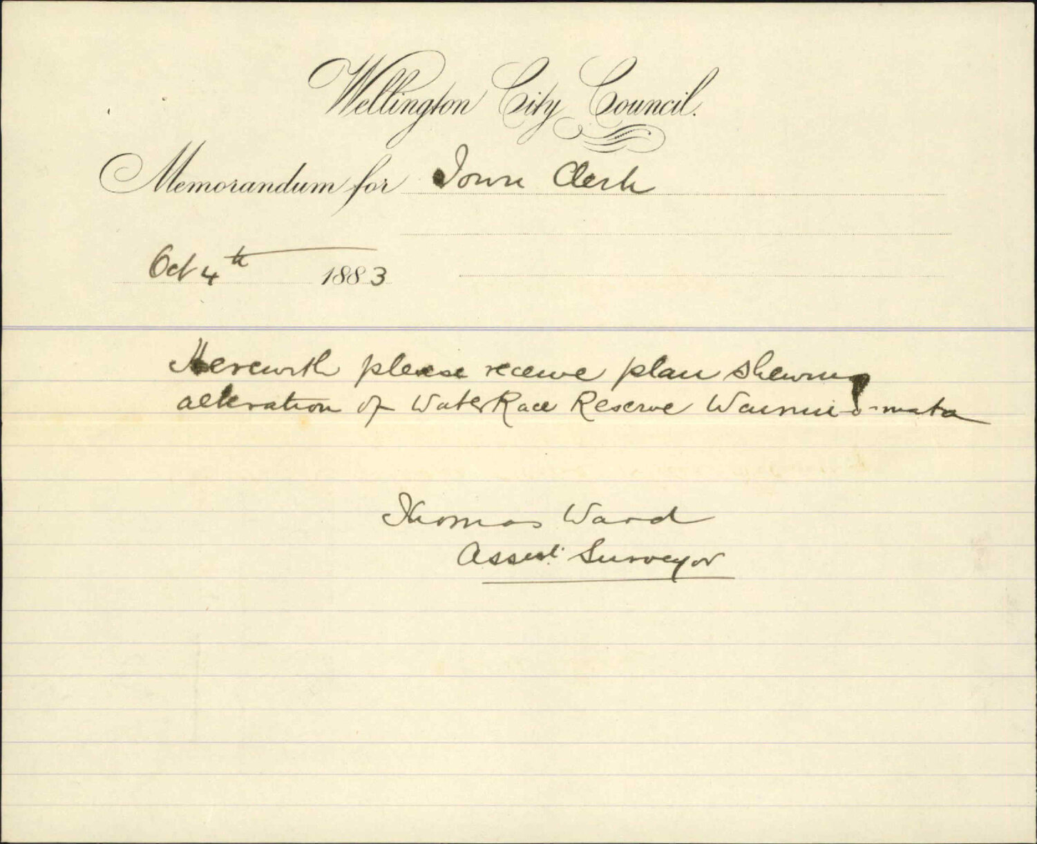 Forwarding tracing showing amended line of water race at Wainuiomata - City Surveyor