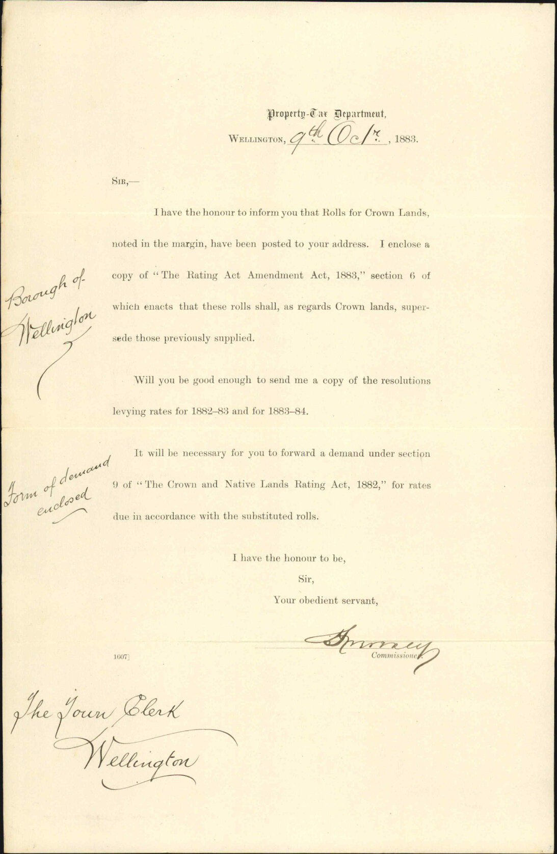 Forwarding valuation roll of Crown Lands within the city - Property Tax Department