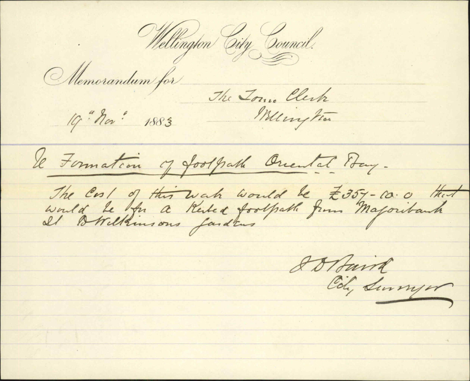 Cost of footpath round Oriental Bay - City Surveyor