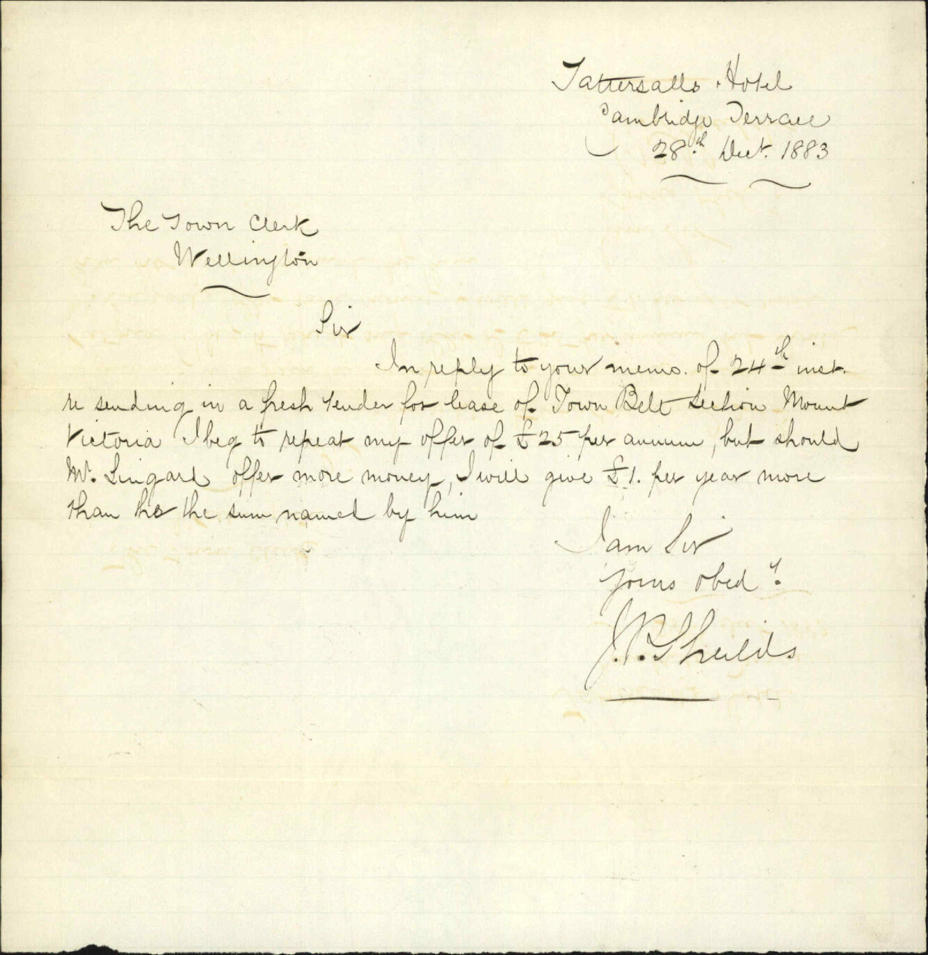 Offer regarding the rent of Town Belt reserve - J P Shields