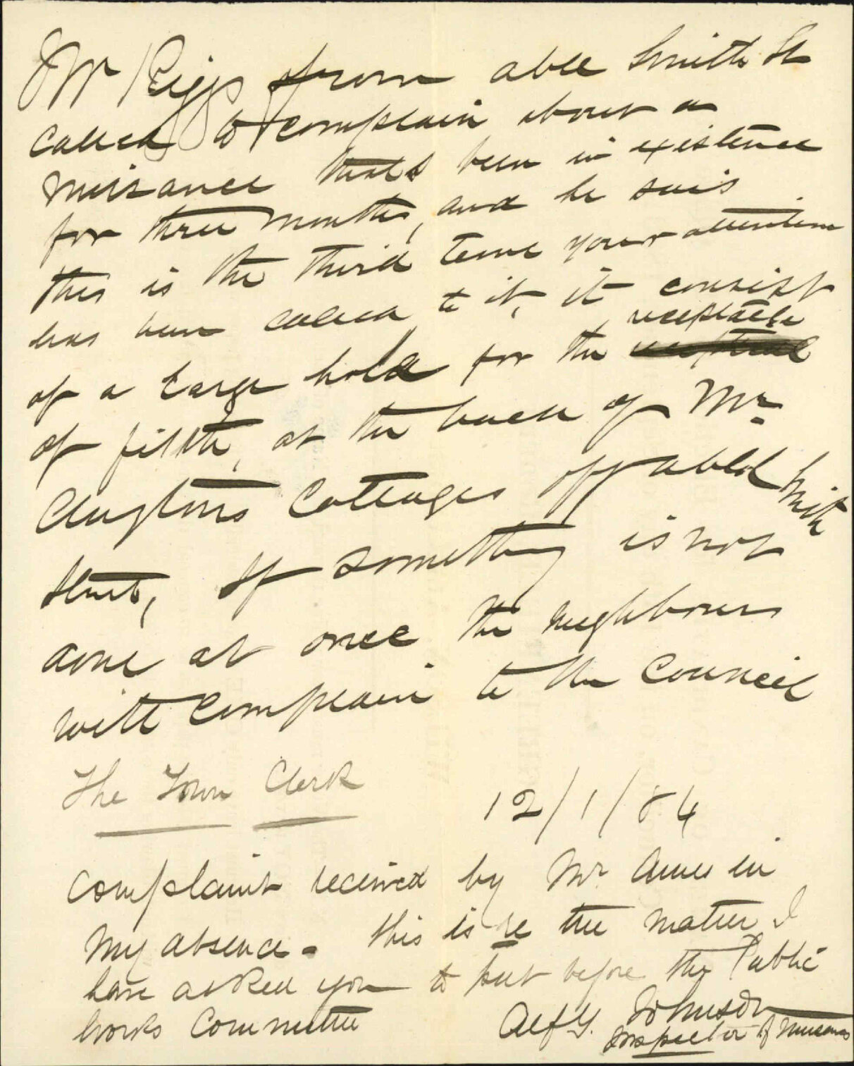 Abel Smith Street complaint - Inspector of Nuisances